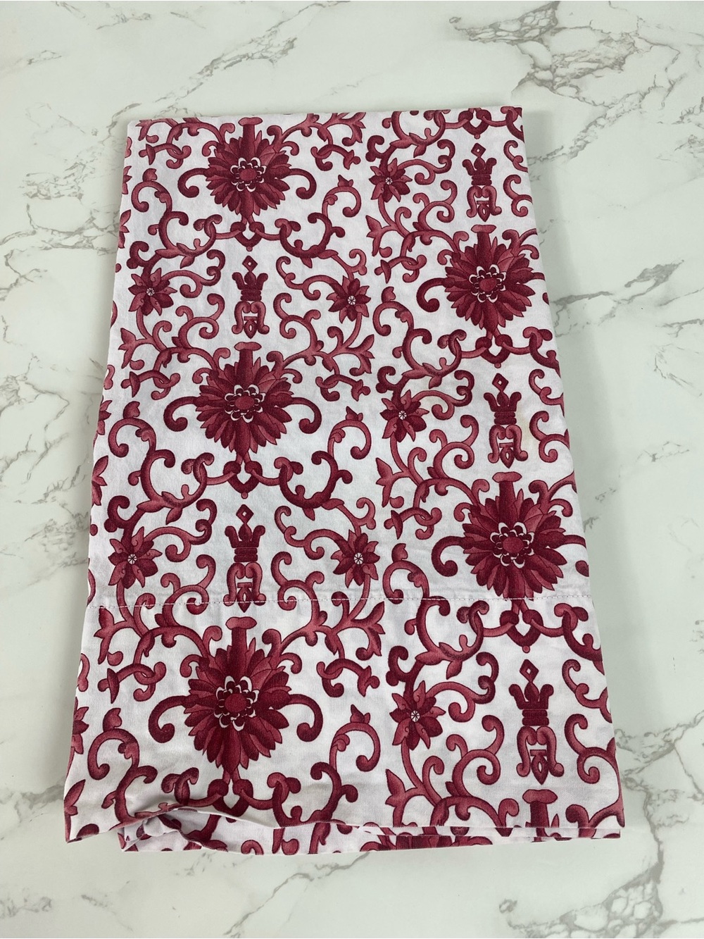 Ralph Lauren White and Burgundy Floral Damask (1) Pillowcase Cover